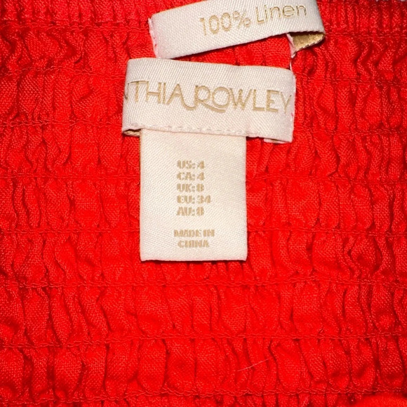 Cynthia Rowley Linen Red/Orange Button down Dress with pockets 4 - Picture 5 of 10